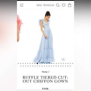 MAC DUGGAL RUFFLE TIERED CUT-OUT CHIFFON GOWN- Powder Blue Size 4